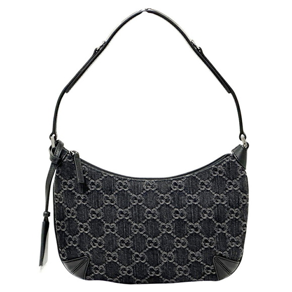 Gucci Women's GG Denim Horsebit Shoulder Bag in Black and Grey Leather (774719) - Picture 1 of 10